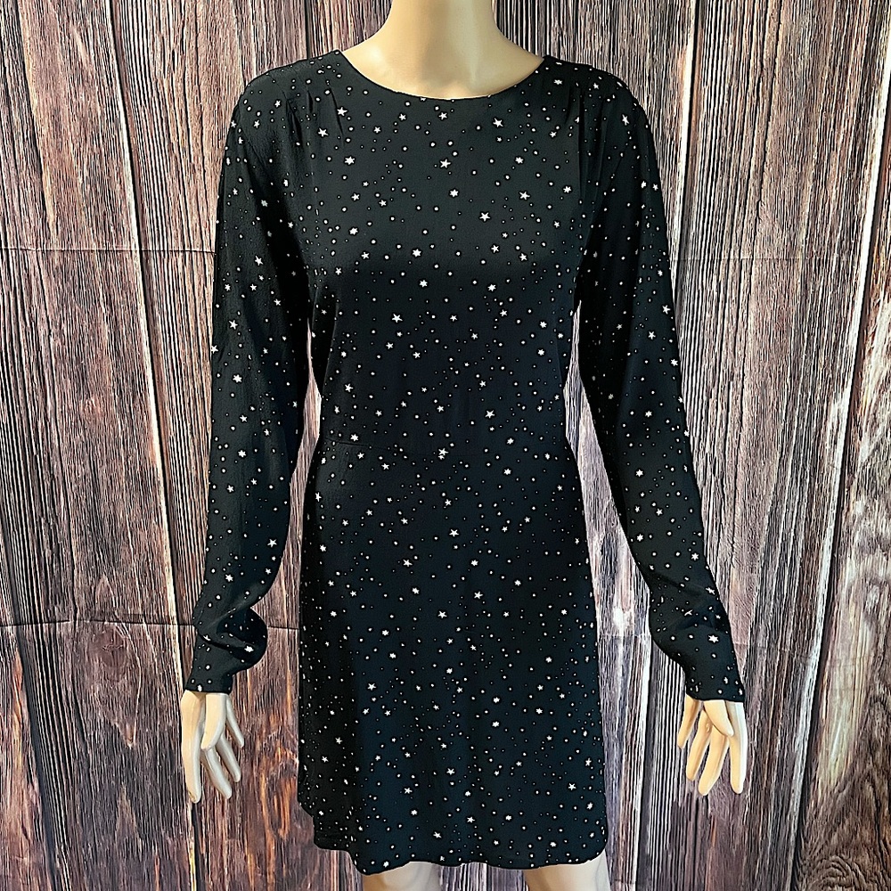 H&M Black Long Sleeve Mini Dress with Silver Star Studs